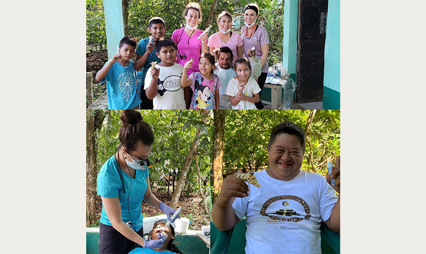 Collage of Doctor Chadbourne and several people holding toothbrushes