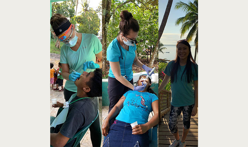 Collage of Doctor Chadbourne treating dental patients in tropical area
