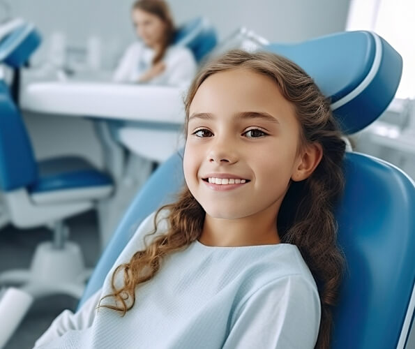 Smiling young girl in dental chair