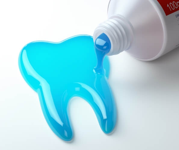 Blue toothpaste spilling out in the shape of a tooth