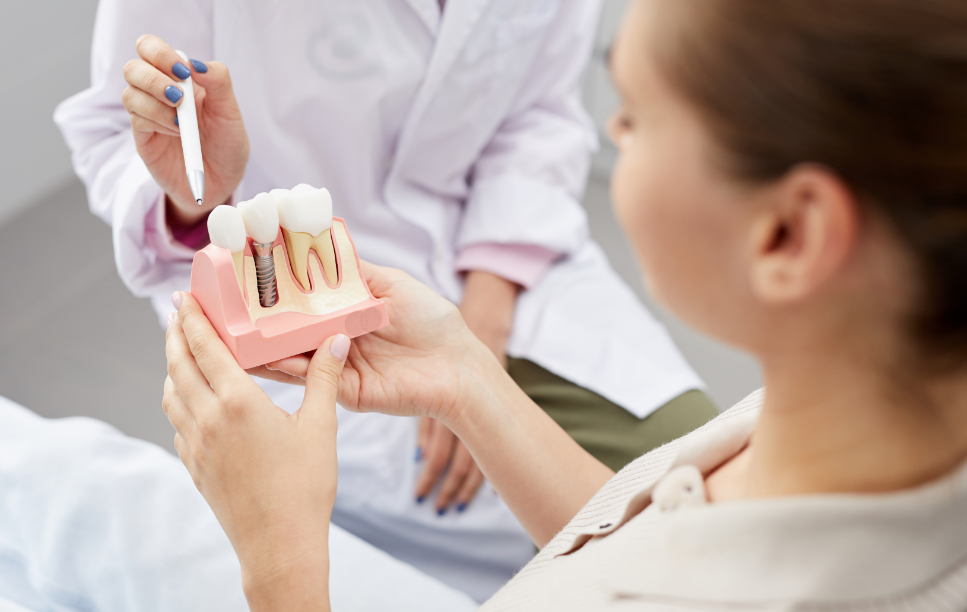 Woman holding a dental implant mold